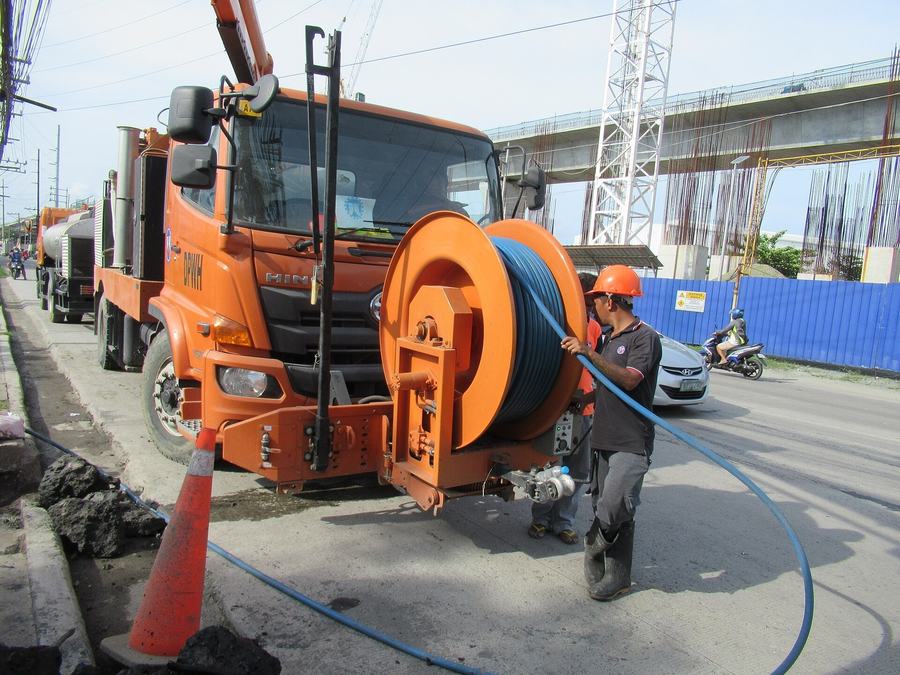 Jetter truck hose reel ready for a cleanout